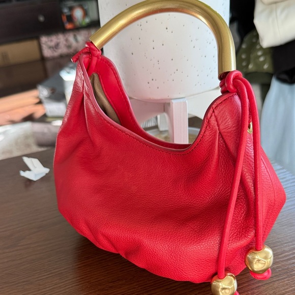 Madewell Red Leather Hobo Bag with Gold Handle - Picture 2 of 11